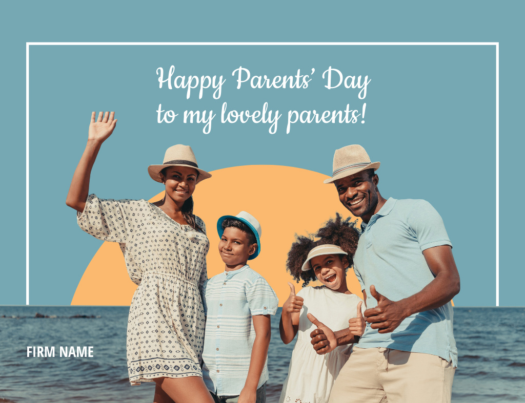 Plantilla de diseño de Happy Parents' Day with African American Family on Seacoast Thank You Card 5.5x4in Horizontal 