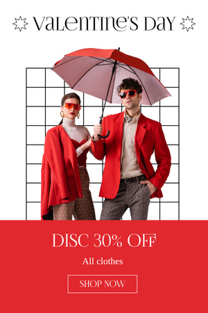 Designvorlage Valentinstag-Sonderangebot für Paare mit rotem Regenschirm für Pinterest
