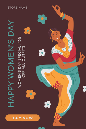 Platilla de diseño Women's Day with Dancing Indian Woman Pinterest