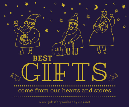 Merry Christmas Card with Cute Cartoon Santa Clauses Medium Rectangle Design Template