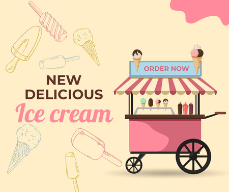 Street Food Cart with Ice Cream Facebook Design Template