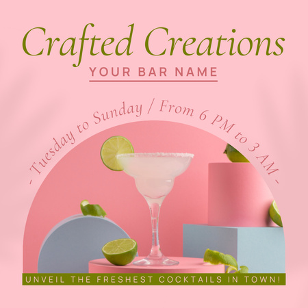 Ontwerpsjabloon van Animated Post van Goed gemaakte cocktails met limoen in de bar
