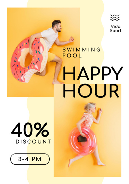 Swimming Pool Ad with People with Swim Rings Flyer A5デザインテンプレート