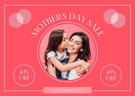 Mother's Day Sale with Girl kissing Mom Card Design Template