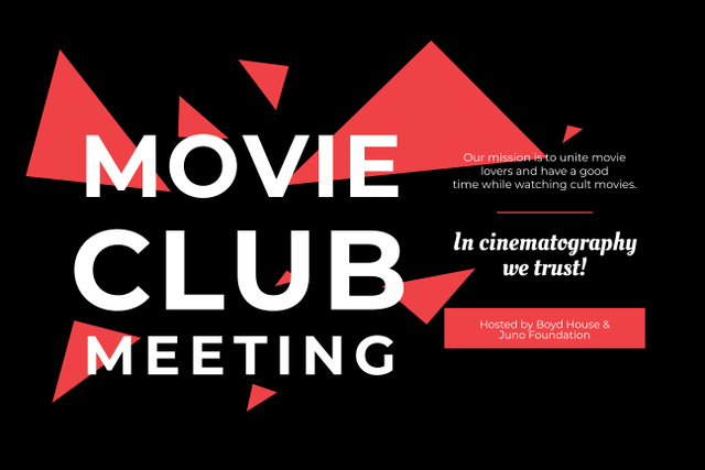 Movie Club Meeting Invitation with Red Triangles Poster 24x36in Horizontal – шаблон для дизайна