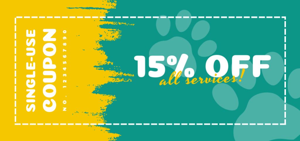 Single-use Pet Care Services Discounts Voucher Coupon Din Largeデザインテンプレート