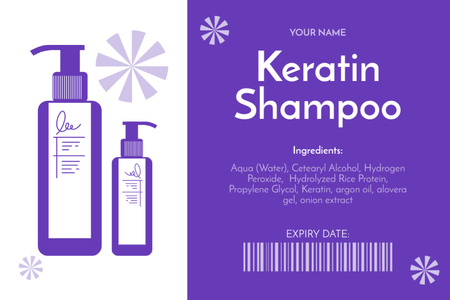 Template di design tag viola per shampoo alla cheratina Label