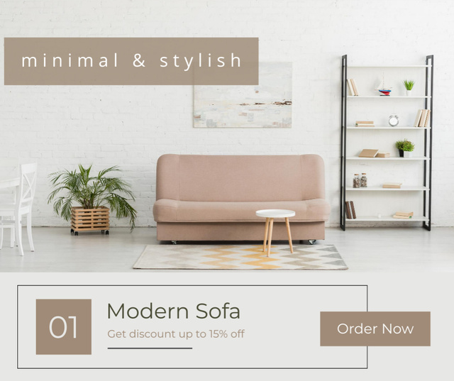 Furniture Ad with Sofa in Living Room Facebook Design Template