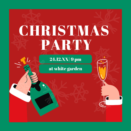 Christmas Party Invitation with Bottle of Champagne Instagram Design Template