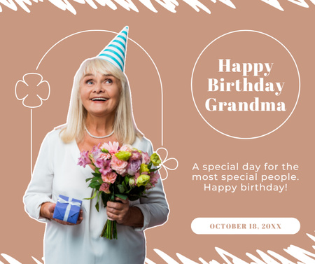 Happy Birthday to Elderly Woman Facebook Design Template