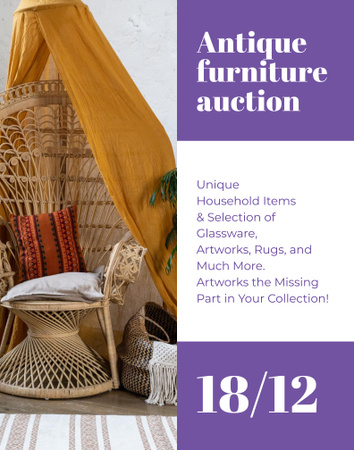 Antique Furniture Auction Vintage Wooden Pieces Poster 22x28in tervezősablon