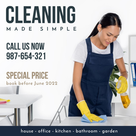 Cleaning Service Ad with Girl in Yellow Gloved Instagram Design Template