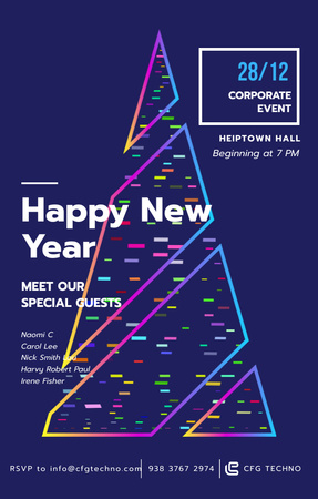 Stylized Festive Tree For New Year Event Invitation 4.6x7.2in tervezősablon