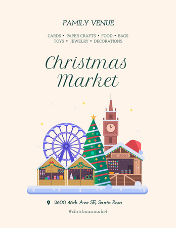 Christmas Market Invitation with Illustration of Winter Holidays Atmosphere Flyer 8.5x11in Design Template