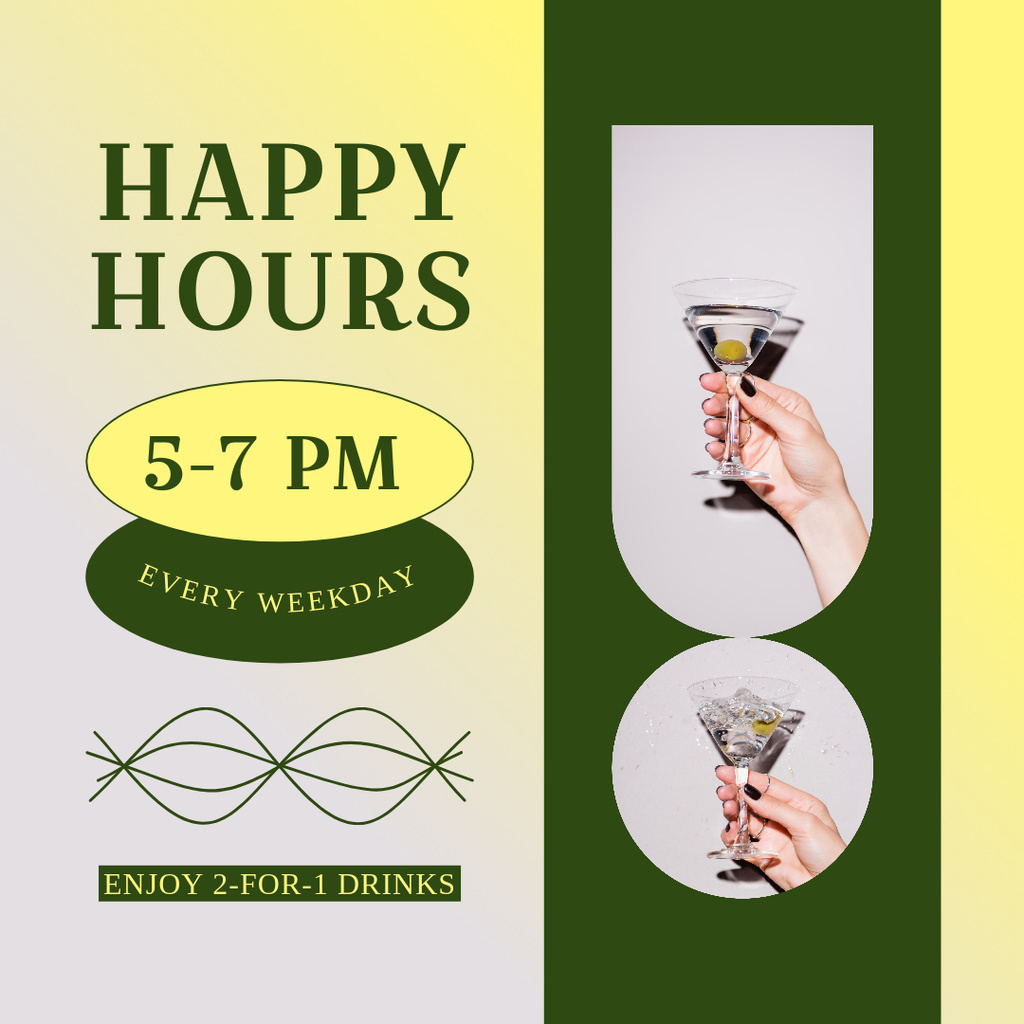 Designvorlage Happy Hour Cocktail Bar Ad für Instagram