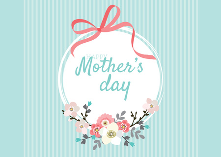Ontwerpsjabloon van Postcard van gelukkige moederdag met bloemen en lint