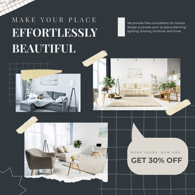 Designvorlage Offer Discount on Home Interior Design Services Ad für Instagram