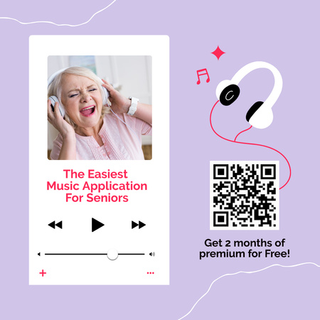 Helpoin musiikin mobiilisovellus eläkeläisille Instagram Design Template