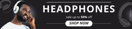 Man in Modern Wireless Headphones Ebay Store Billboard Design Template
