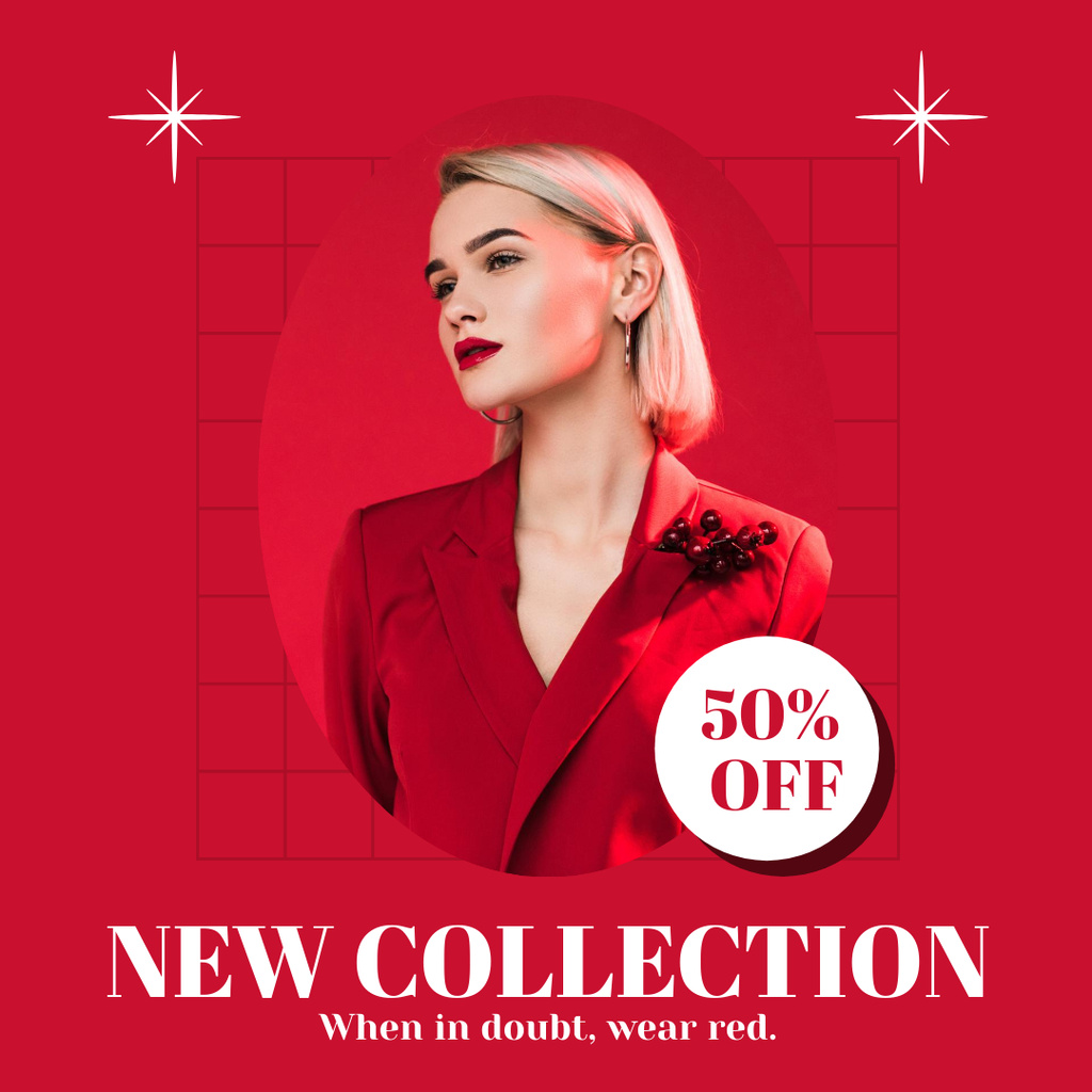 New Collection Sale Announcement with Attractive Blonde Instagram Design Template