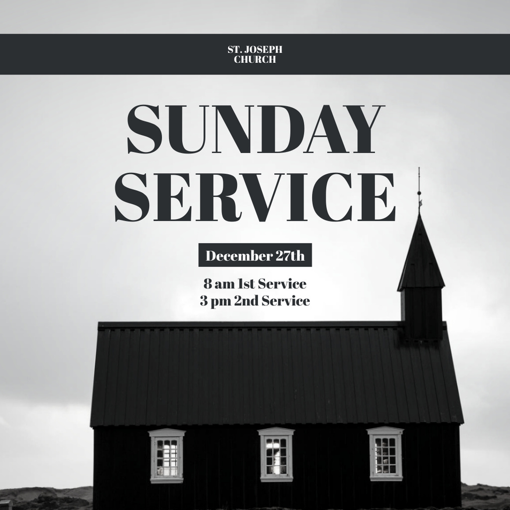 Sunday Service in Church with Black Building Instagram Modelo de Design