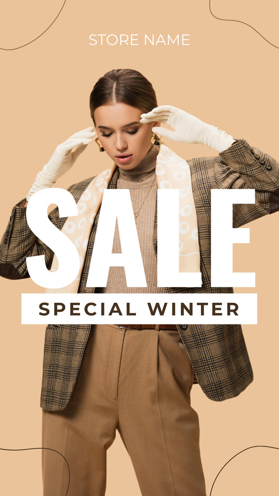 Plantilla de diseño de Women's Winter Sale Announcement with Stylish Attractive Model Instagram Story 