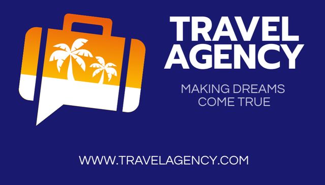 Travel Agency Services Offer with Palm Trees Business Card US Šablona návrhu