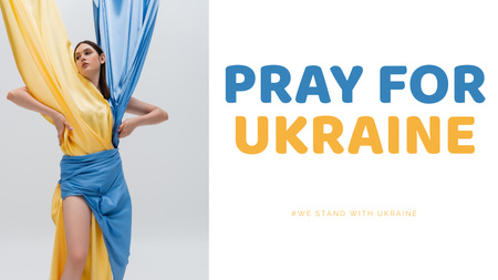 Mladá žena v barvách vlajky Ukrajiny Title 1680x945px Šablona návrhu
