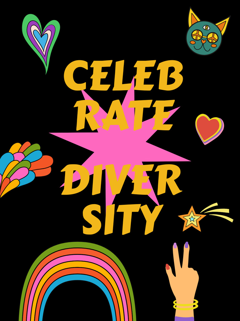 Diversity Celebration with Rainbow And Peace Symbol Poster US Tasarım Şablonu