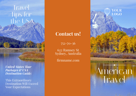 Travel Tour to USA with Mountain Lake Brochure Design Template