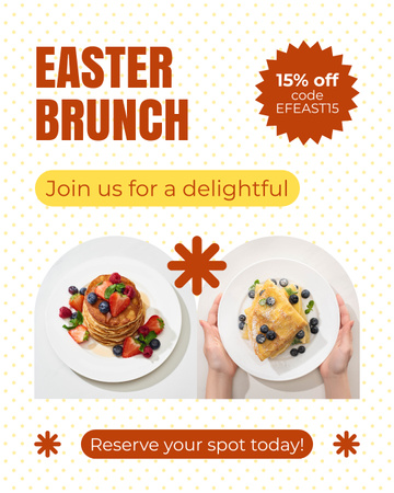 Velikonoční brunch reklama s chutným jídlem na talířích Instagram Post Vertical Šablona návrhu