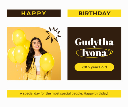 Happy Birthday Wishes on White and Yellow Layout Facebook Design Template