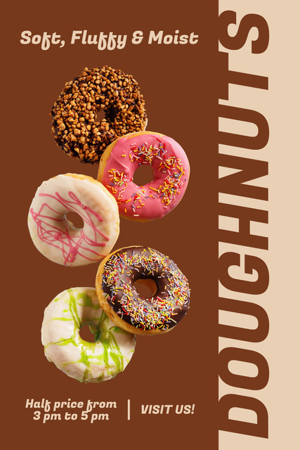 Doughnut Shop Promo with Various Donuts in Brown Pinterest Πρότυπο σχεδίασης