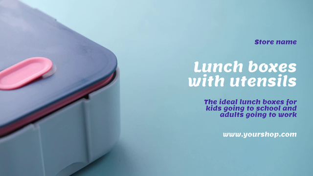 School Food Ad with Blue Lunch Box Full HD videoデザインテンプレート