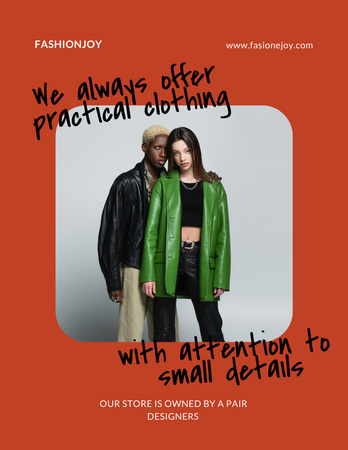 Fashion Ad with Stylish Multiracial Couple Poster 8.5x11in Design Template