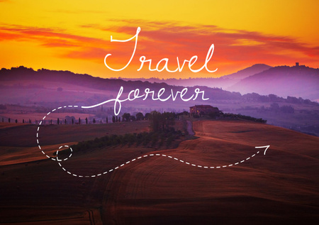 Ontwerpsjabloon van Postcard A5 van Motivational Travel Quote With Sunset Landscape