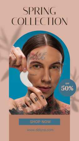 Spring Sale Cosmetics with Young Woman with Tattoos Instagram Story Tasarım Şablonu