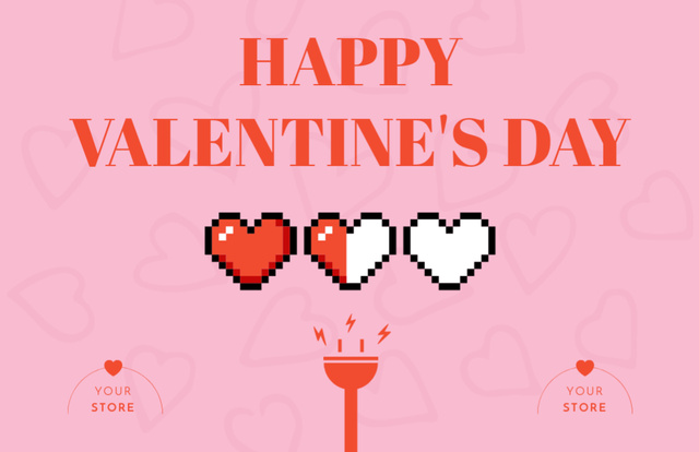Awesome Valentine's Day Regards with Pixel Hearts Thank You Card 5.5x8.5in Šablona návrhu