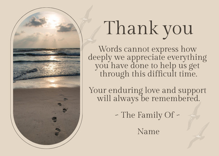 Funeral Thank You Card on Beige Postcard 5x7in Design Template