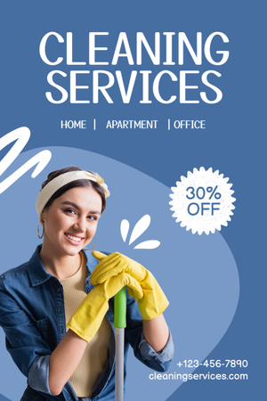 sarı eldivenli kız ile temizlik hizmetleri reklamı Flyer 4x6in Tasarım Şablonu