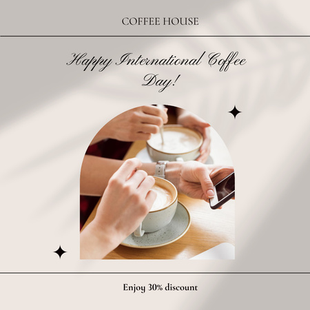Friends Drinking Beverage for Coffee Day Instagram Design Template