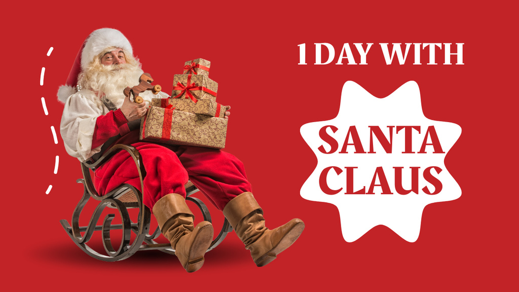 One Day with Santa Claus Red Christmas Youtube Thumbnail Πρότυπο σχεδίασης