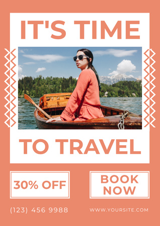 Woman Travels by Boat Poster Design Template