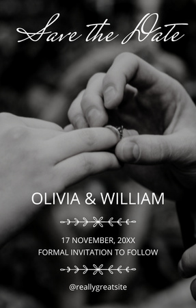 Wedding Announcement with Groom Putting Ring Bride's Finger Invitation 4.6x7.2in Design Template