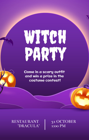 Halloween Witch Party Announcement Invitation 4.6x7.2in Design Template