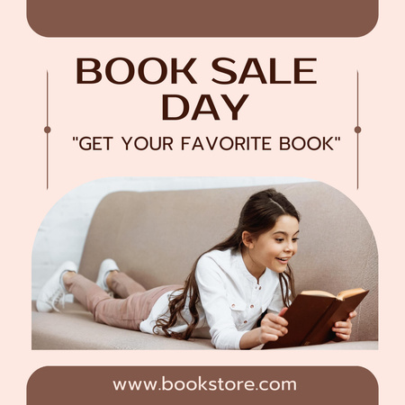 Modèle de visuel Annonce du jour de la vente de livres avec une fille lisant - Instagram