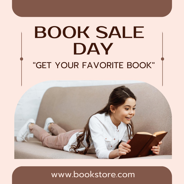 Ontwerpsjabloon van Instagram van Book Sale Day Announcement with Girl Reading
