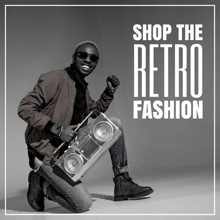 Retro Fashion Ad with Smiling Young Guy Instagram Design Template