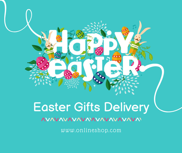 Happy Easter Holiday Greeting With Gifts Delivery Service Facebook Design Template