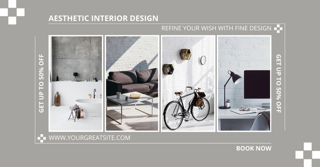 Interior Designs Variation Collage on Grey Facebook AD Modelo de Design